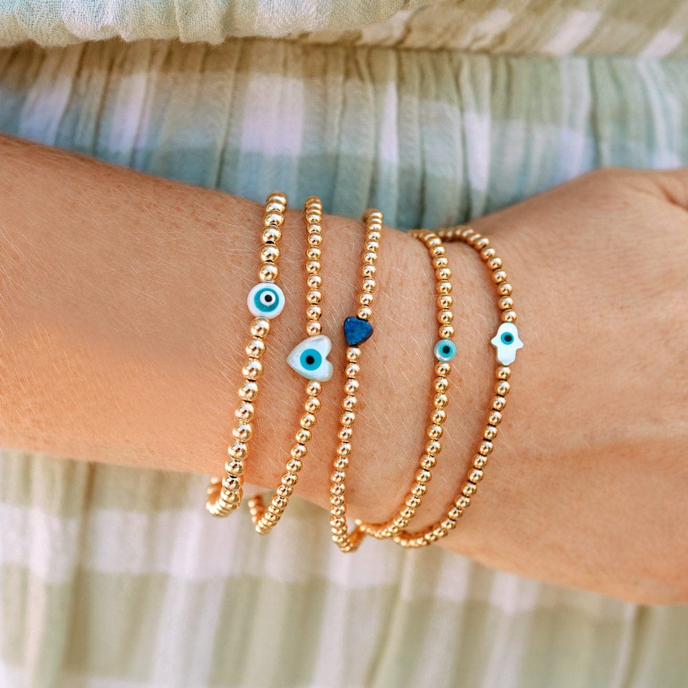 LJ Gold Filled Bead Bracelet with Heart Evil Eye