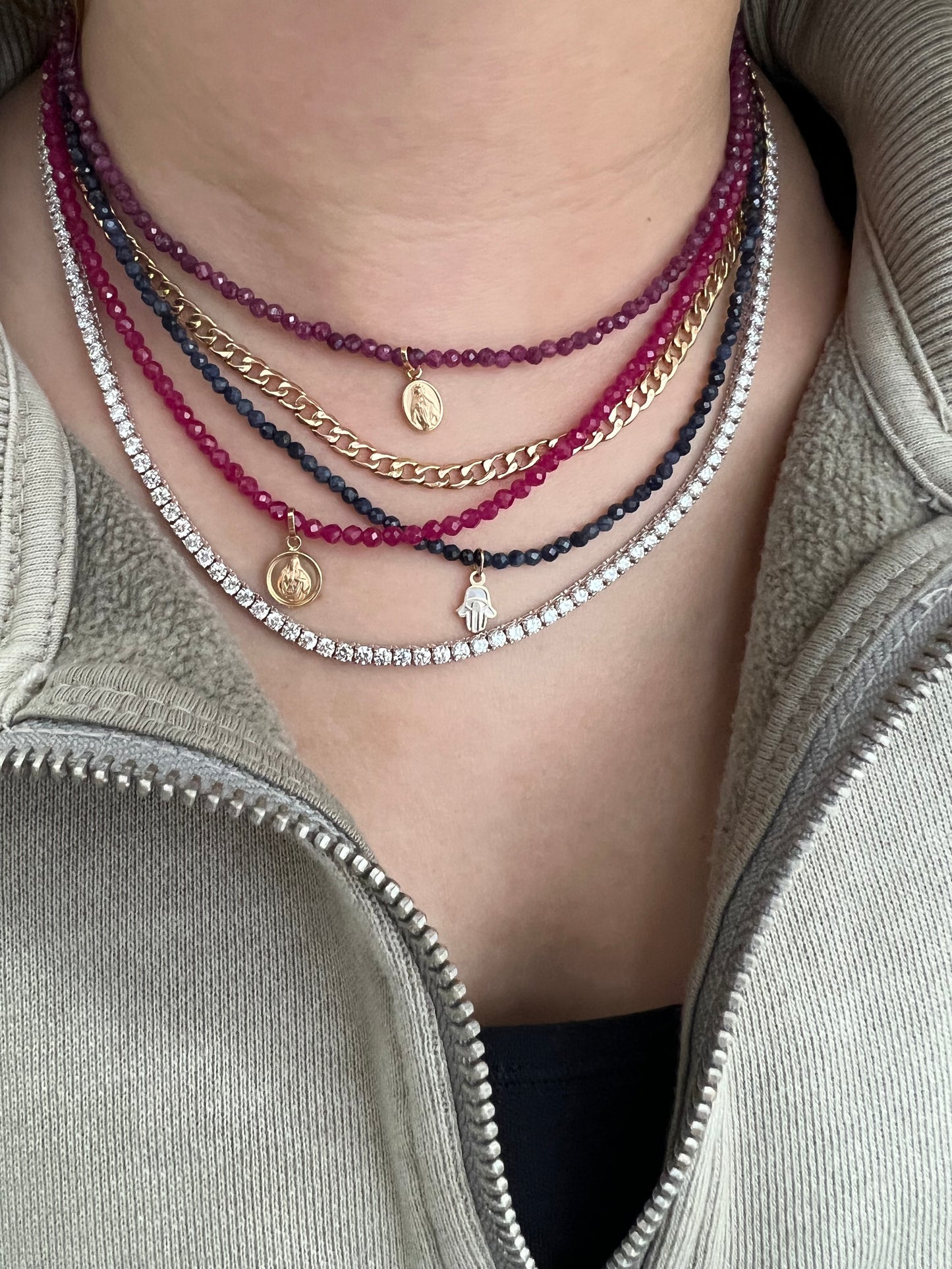 Mini Miraculous Medal Pink Tourmaline Necklace