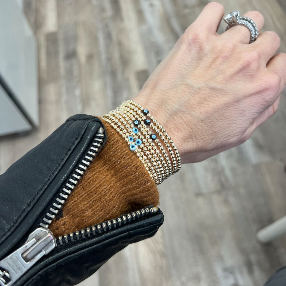 Gold Filled Bead Bracelet with Black Evil Eye | LeahJessica Jewelry
