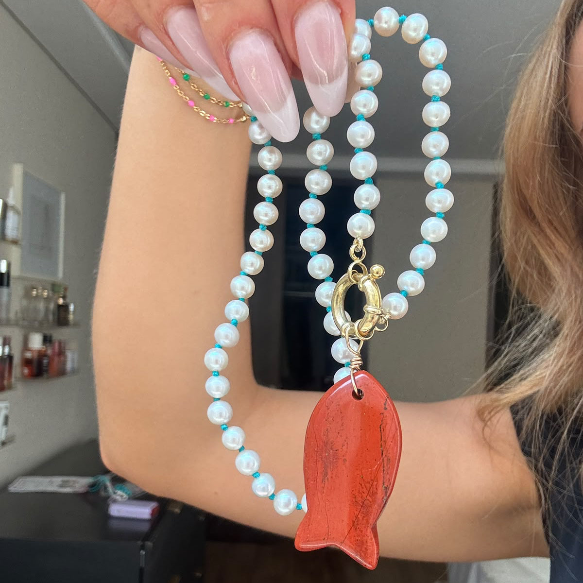 Something Blue Pearl & Fish Necklace