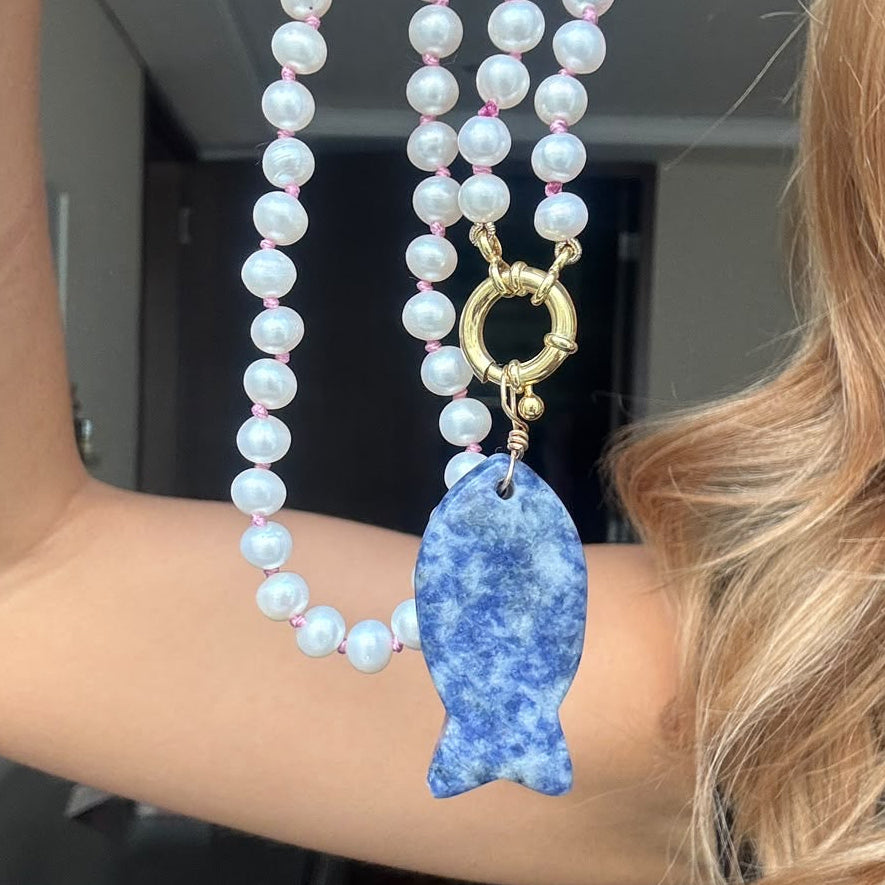Something Blue Pearl & Fish Necklace