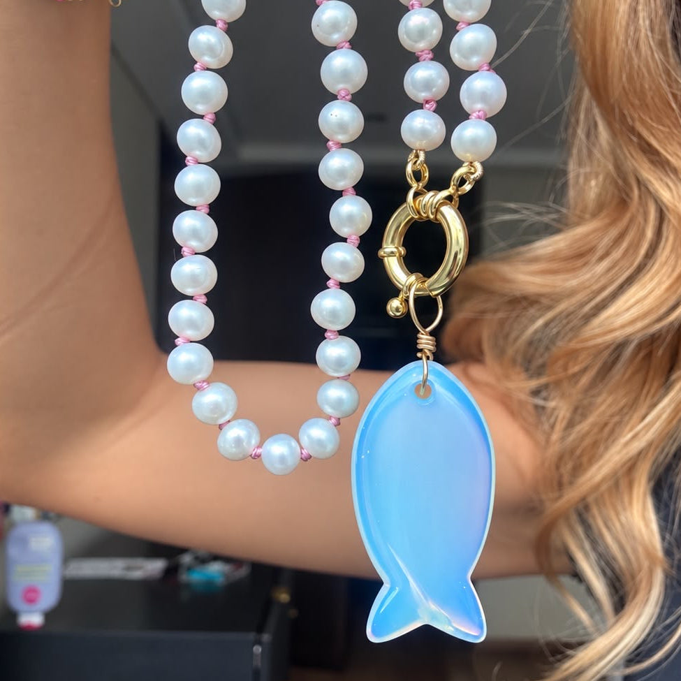Something Blue Pearl & Fish Necklace