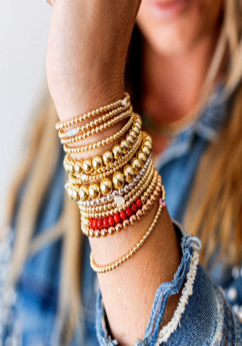 Gold Bead - Half Red Coral Bracelet | LeahJessica Jewelry
