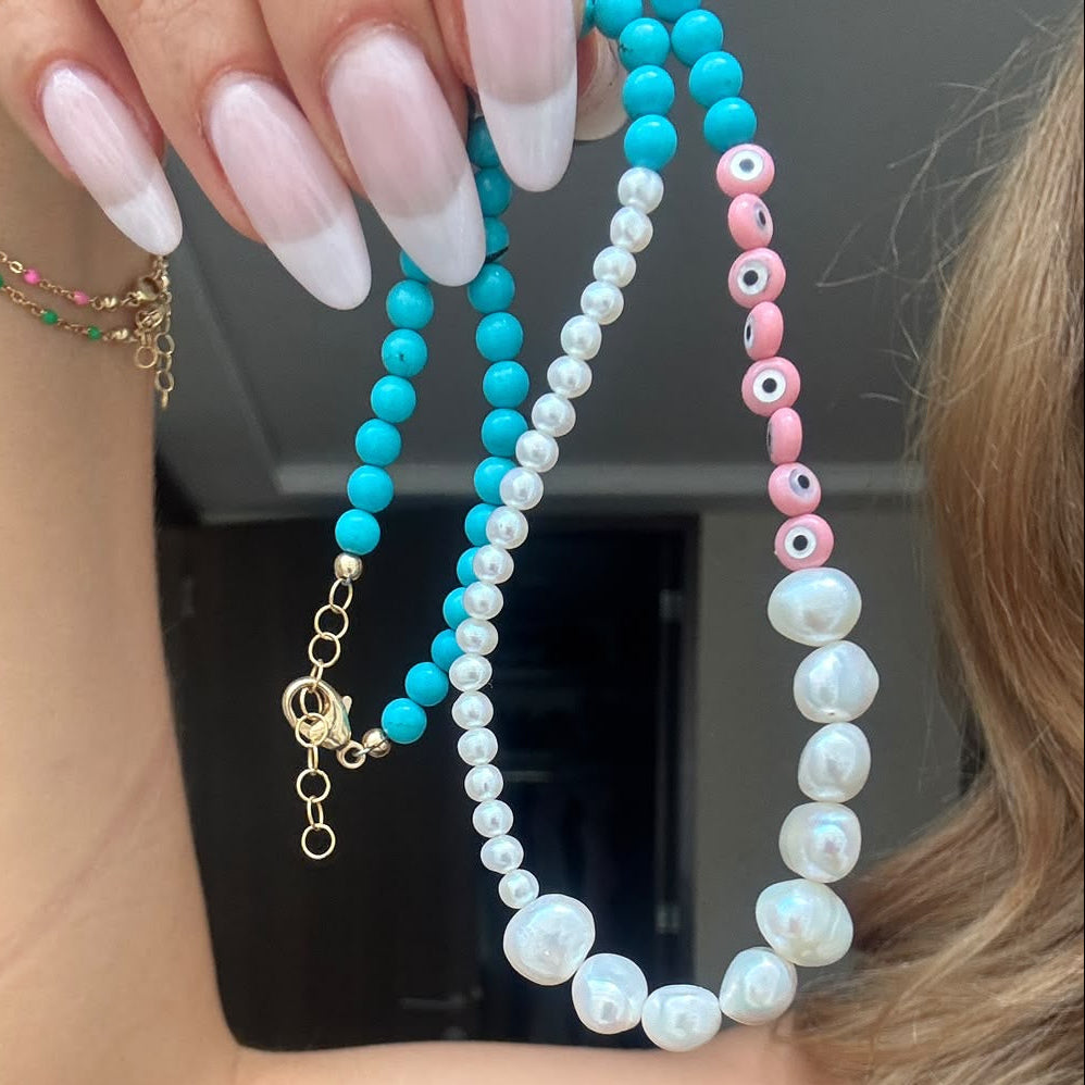 Something Blue Pink Evil Eye Necklace