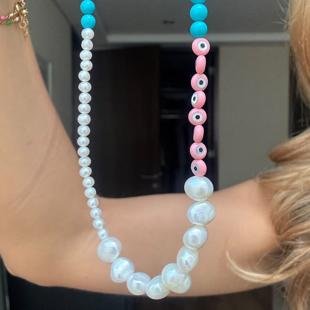 Something Blue Pink Evil Eye Necklace