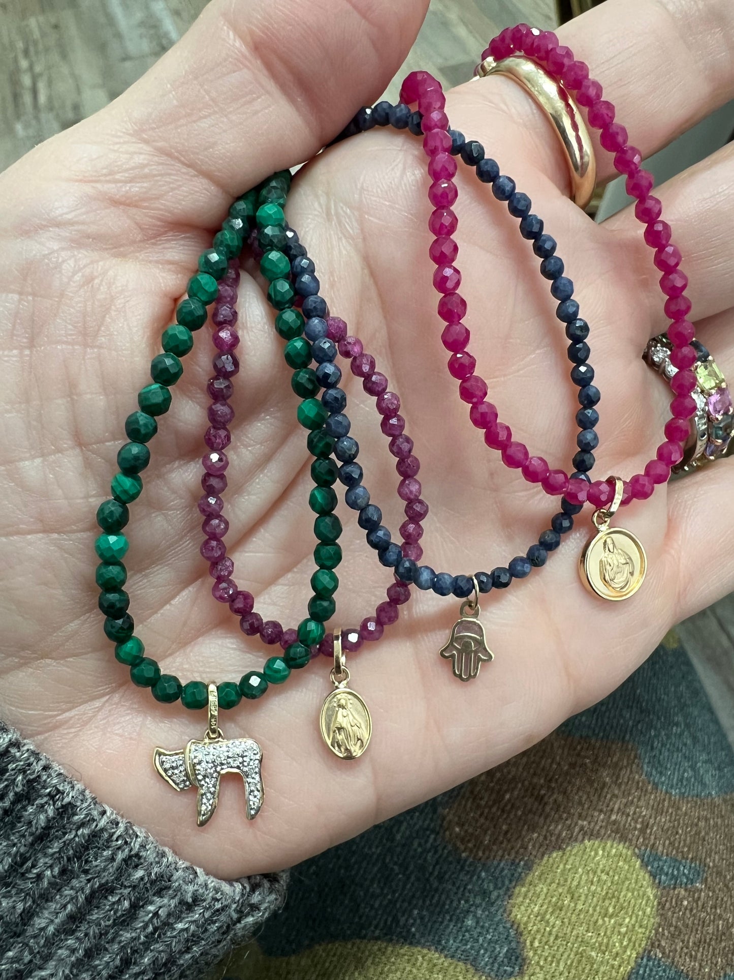 Mini Hamsa Sapphire Bead Necklace