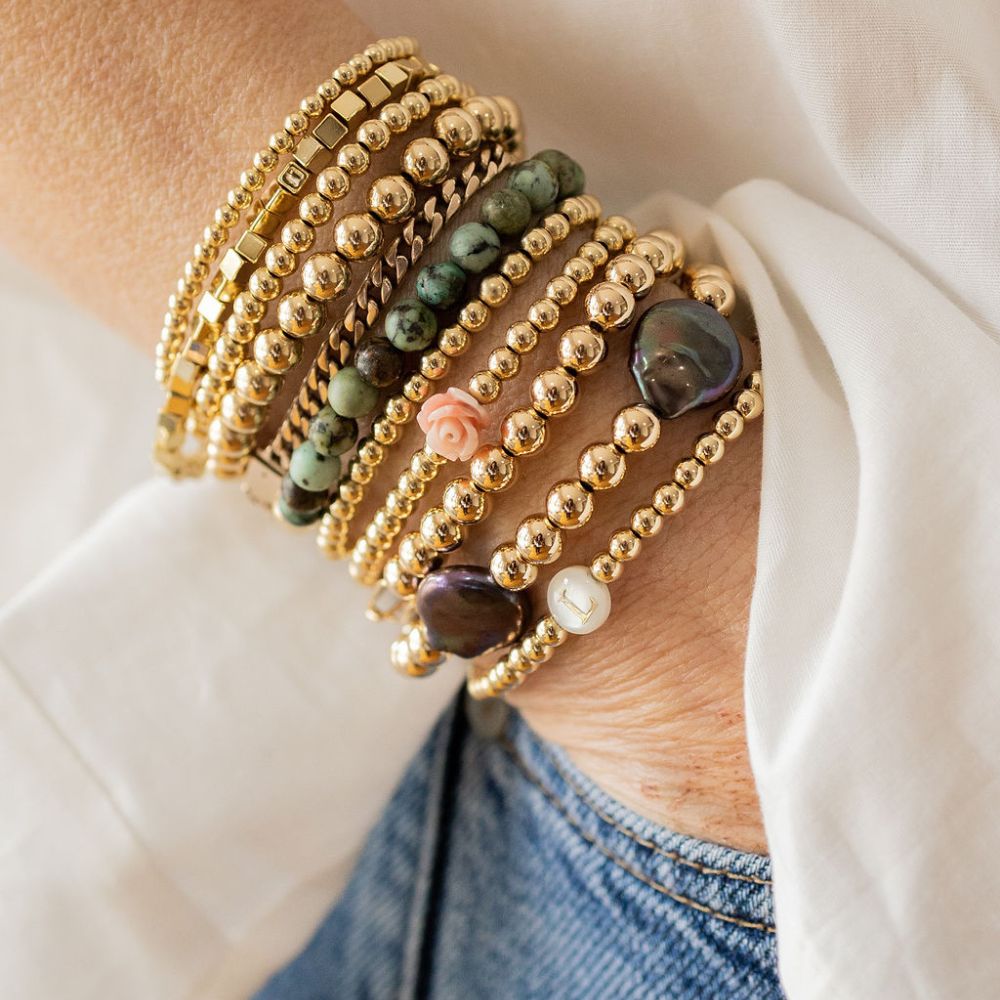 Gold Filled Bead Bracelet with Rose | LeahJessica Jewelry