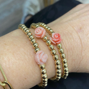 Gold Filled Bead Bracelet with Rose | LeahJessica Jewelry