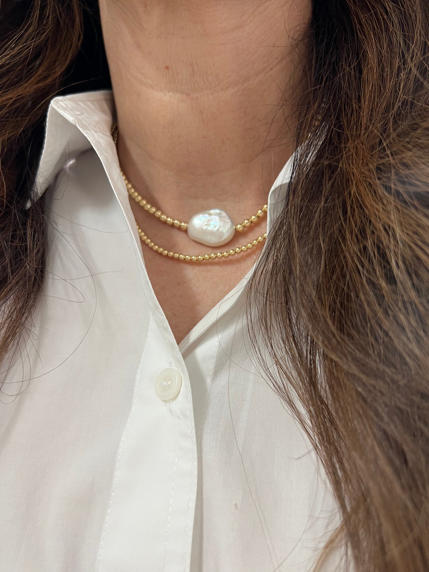 LJ 4mm Gold Filled & Pearl Bead Necklace