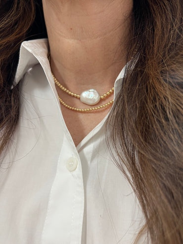 LJ 4mm Gold Filled & Pearl Bead Necklace