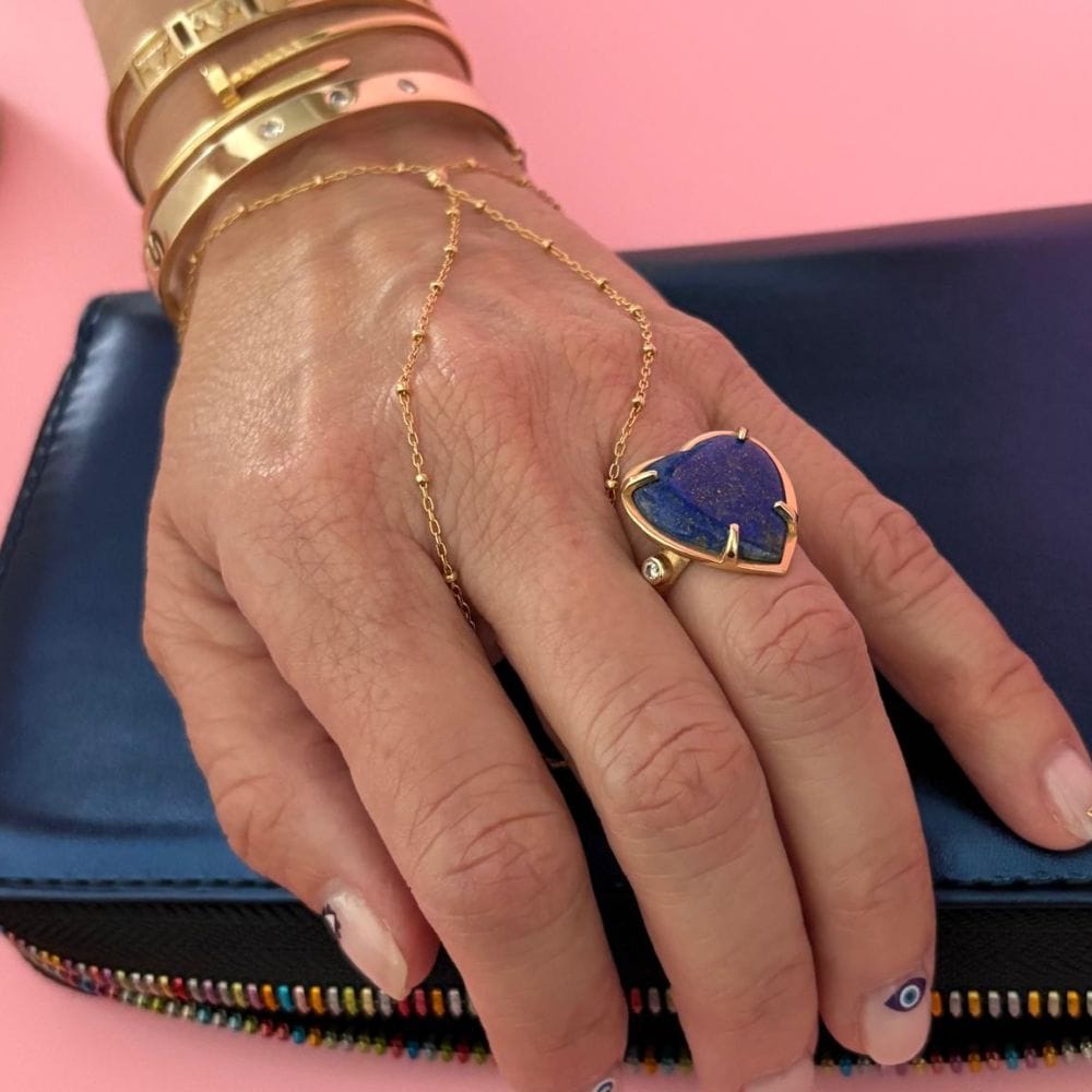 Lapis Lazuli Medium Corazon Ring | Bezel-Set Diamond