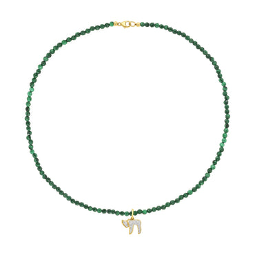 Diamond Chai Emerald Beads Necklace | LeahJessica Jewelry