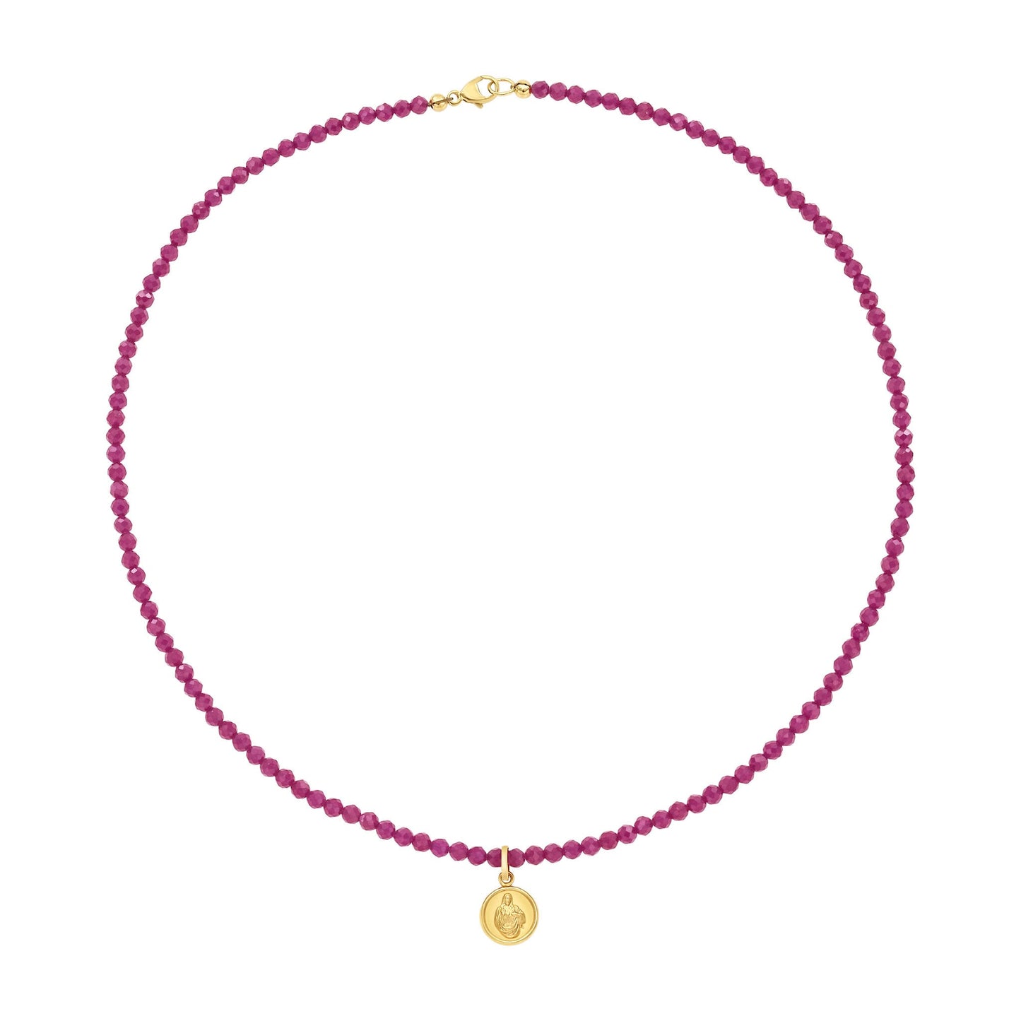 Mini Sacred Heart Necklace Ruby Beads Ruby Beads | LeahJessica Jewelry