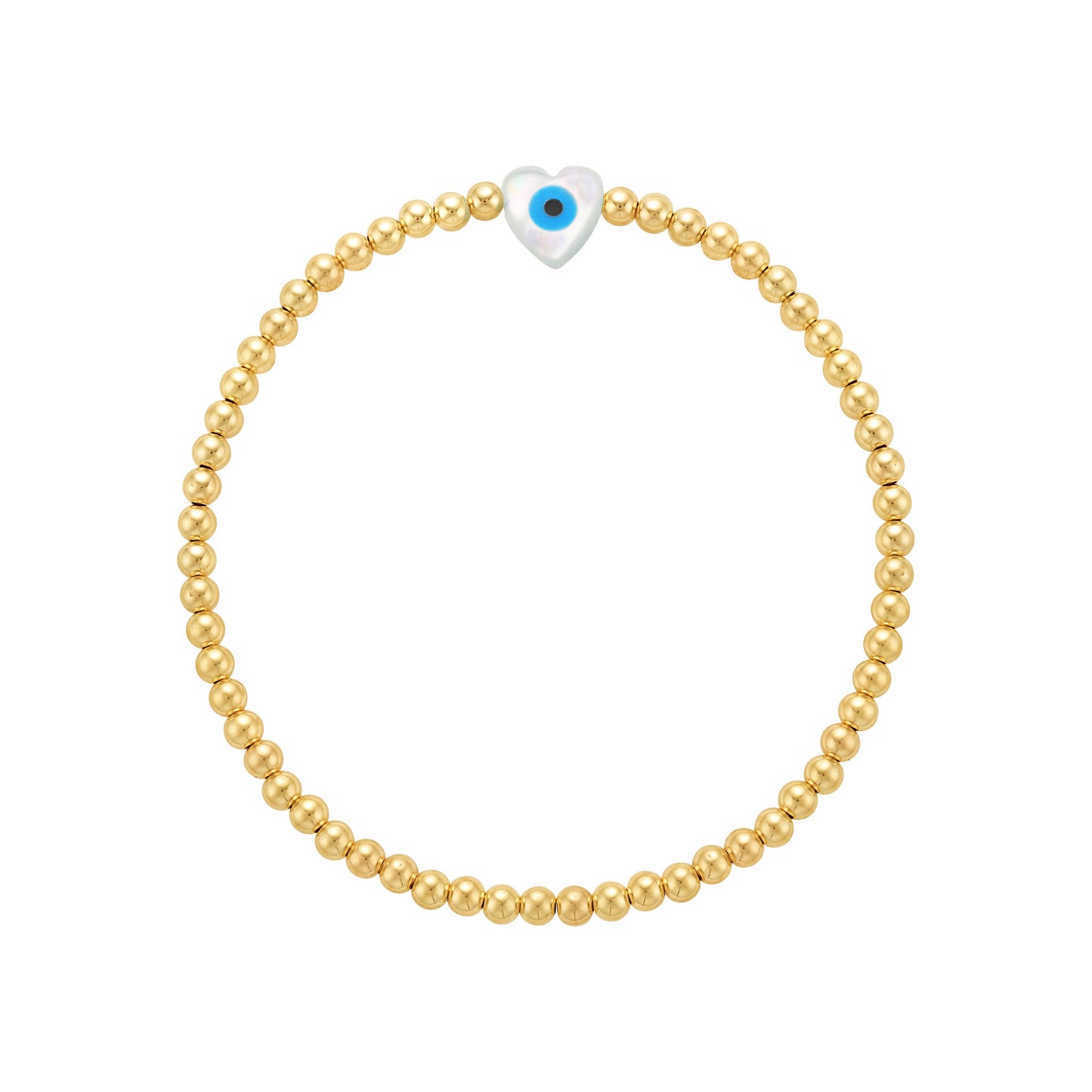 LJ Gold Filled Bead Bracelet with Heart Evil Eye