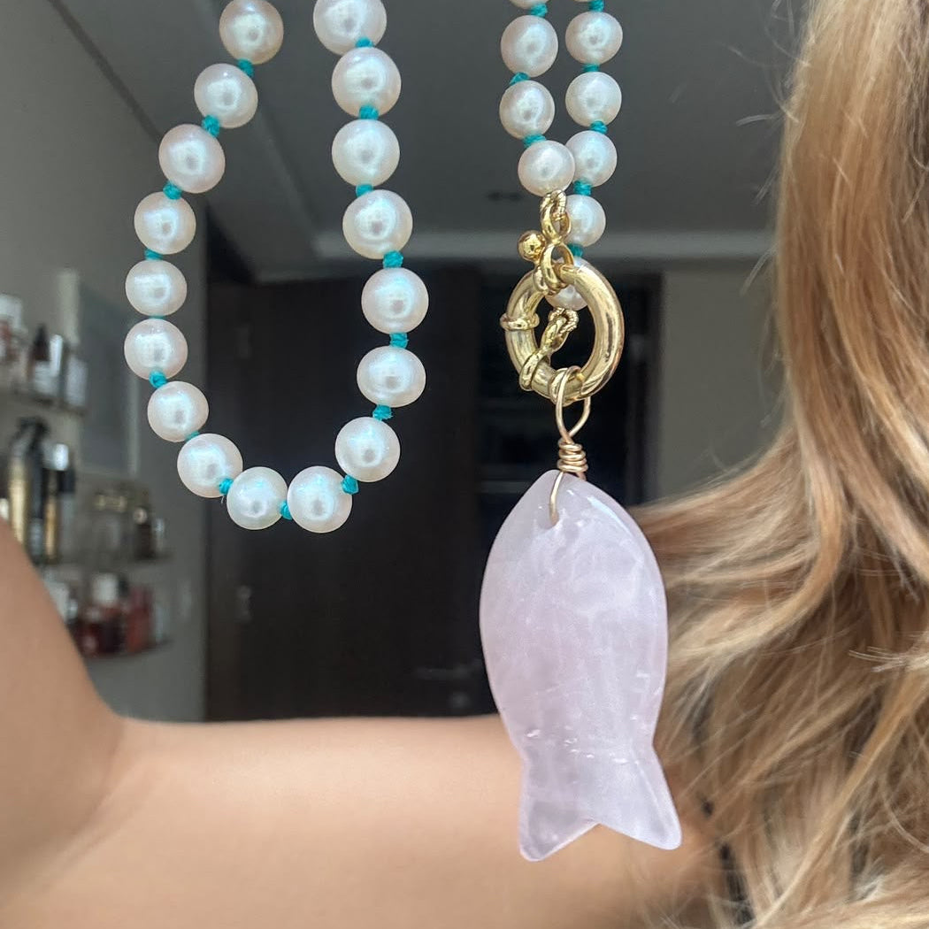 Something Blue Pearl & Fish Necklace
