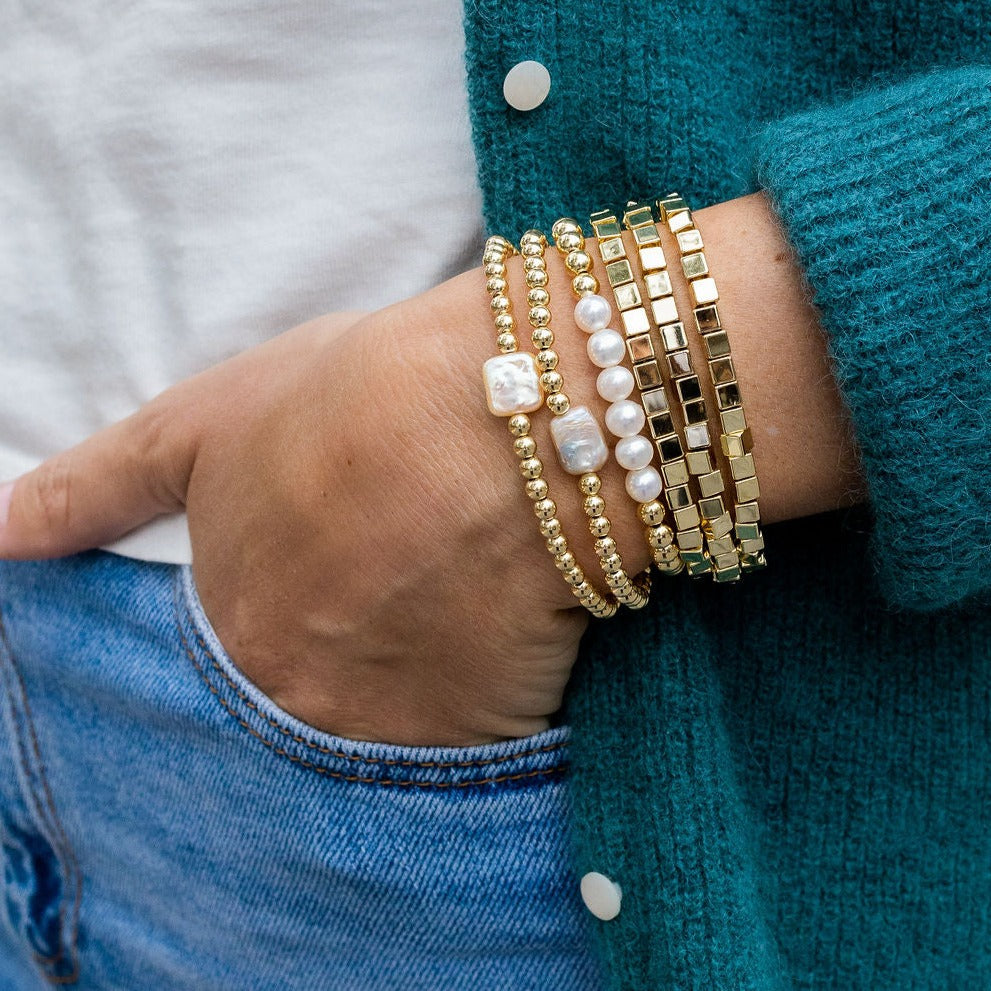 Gold Filled 5mm Bead Bracelet - 6 Freshwater Pearls