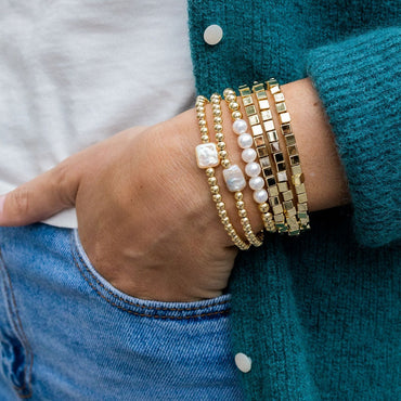 Gold Filled 5mm Bead Bracelet - 6 Freshwater Pearls