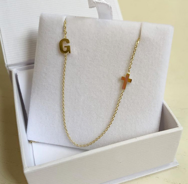 Hand Cut Letter & Cross Necklace